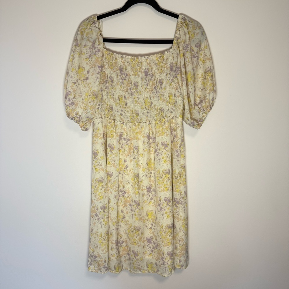 Gilli Floral Puff Sleeve Off Shoulder Smocked Dress Size L